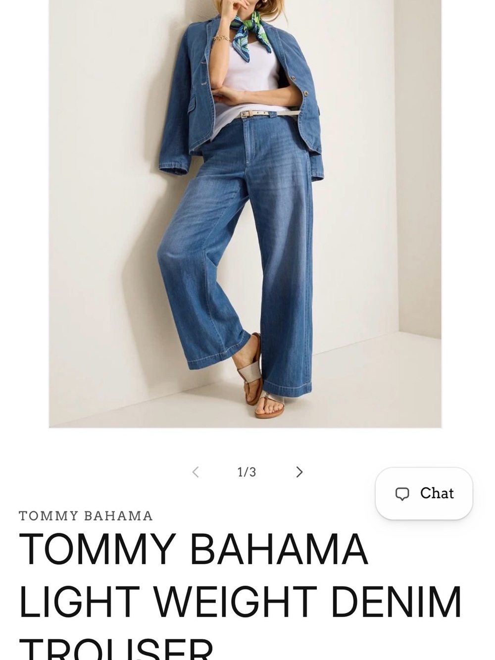 Tommy Bahama Chambray Wide-Leg Denim Trousers - Blue